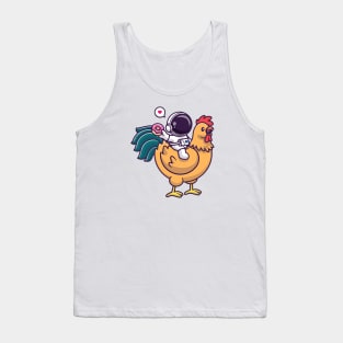 Cute Astronaut Riding Chicken And Holding Donut Cartoon Tank Top